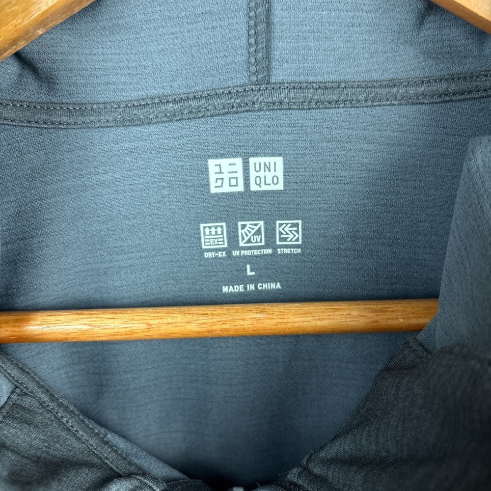 Uniqlo Dry-Ex Lightweight Athletic Jacket Full Zip Mens Large Gray Hooded Baggy - Picture 3 of 8
